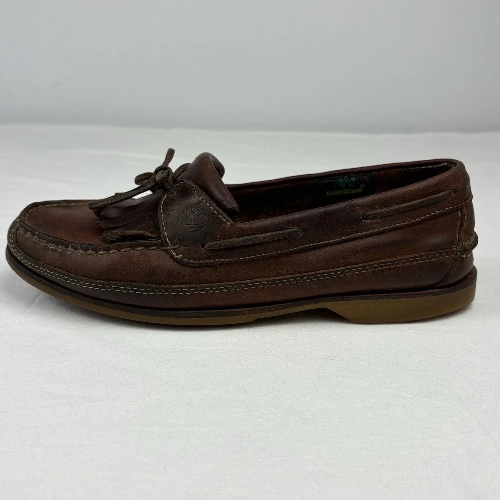 VTG Timberland Hampton Oiled Brown Leather Kiltie Camp Boat Shoes 9M USA